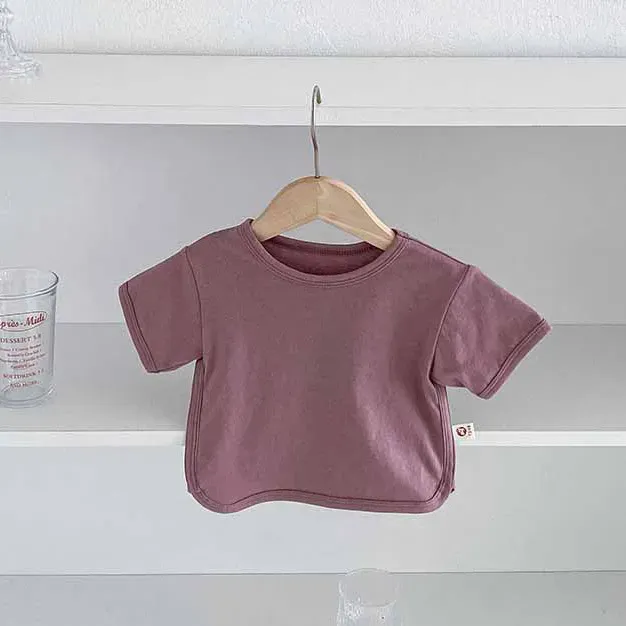 Wholesale Kids Baby Fashion Casual Solid Color Cotton Round Neck Short-Sleeve T-Shirt