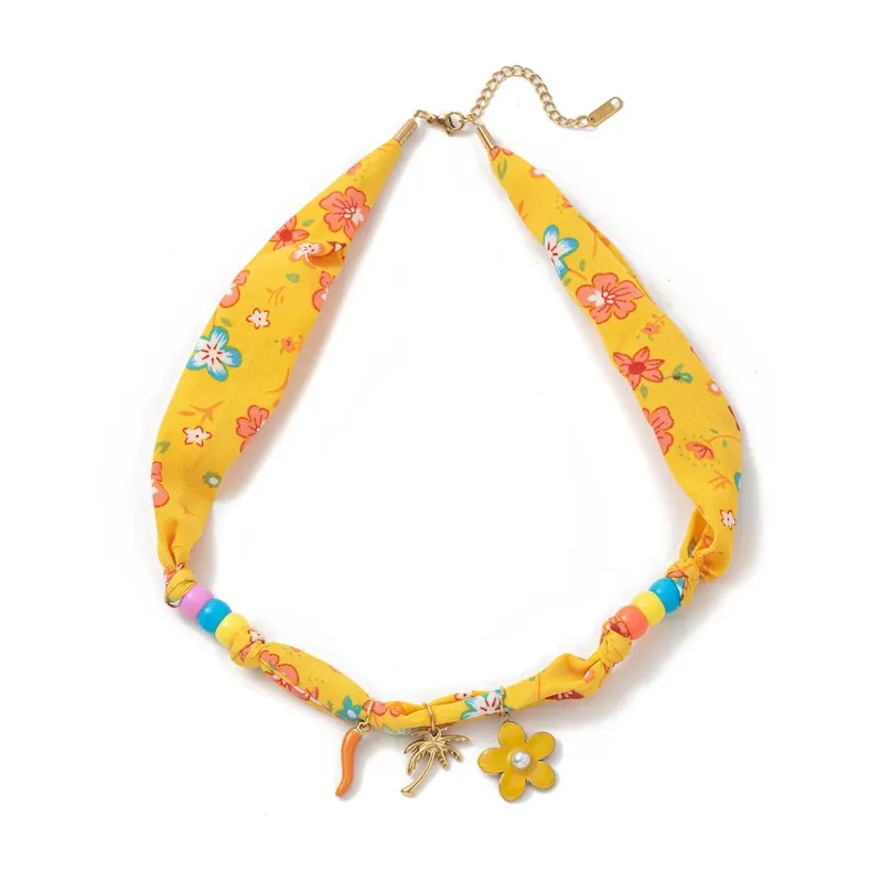 Wholesale Beach Series Necklace Marine Life Multicolor Floral Shell Pendant Silk Scarf Cloth Strip Necklace - Image 17