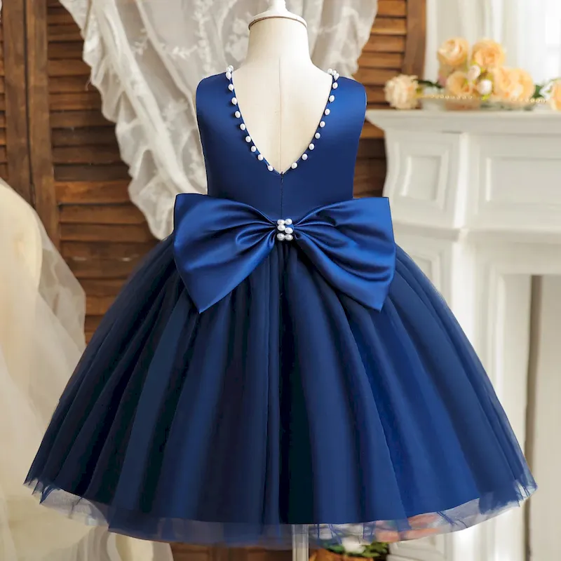 Wholesale Kids Girl'S Fashion Elegant Solid Color Pearl Decoration Bowknot Fluffy Backless Party Princess Dress - Image 3