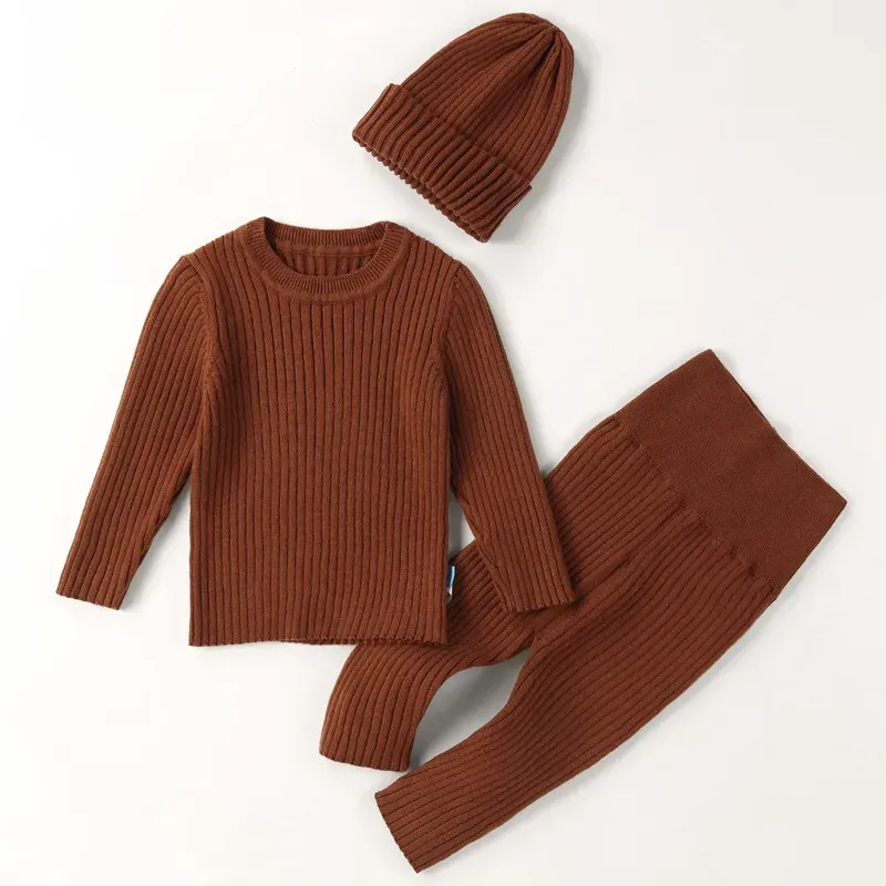Wholesale Toddlers Newborn Baby Fashion Girls Boys Casual Basic Long Sleeve Solid Color Knitted Top And Pants Set - Image 6