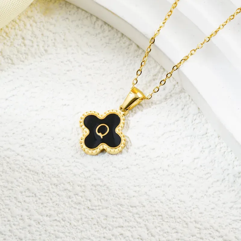 Wholesale Fashion Clover 26 Letter Black White Fritillaria Necklace - Image 37