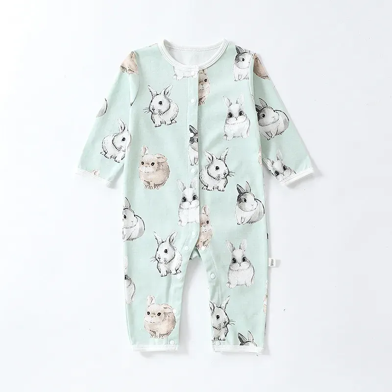 Wholesale Kids Baby Boys Girls Casual Cute Tiny Flower Animals Print Long Sleeve Romper - Image 8