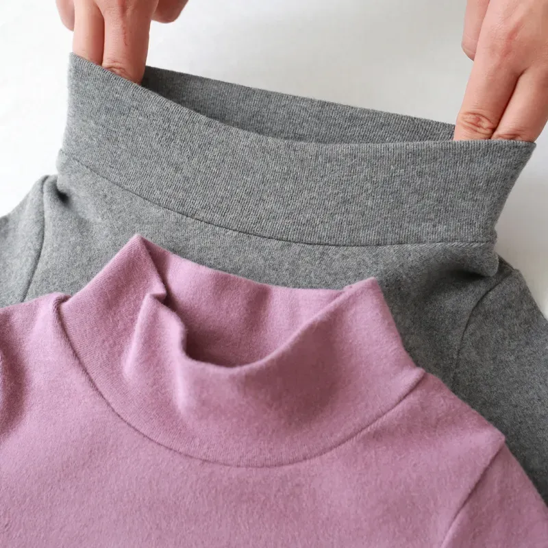 Wholesale Kids Basic Half High Neck Long Sleeve Solid Color T-shirt - Image 4