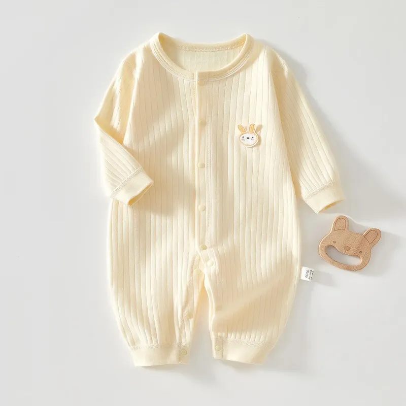 Wholesale Kids Baby Boys Girls Casual Cute Solid Color Cartoon Print Long Sleeve Romper - Image 9