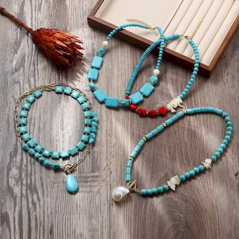 Wholesale Women Boho Fashion Natural Stone Turquoise Necklace
