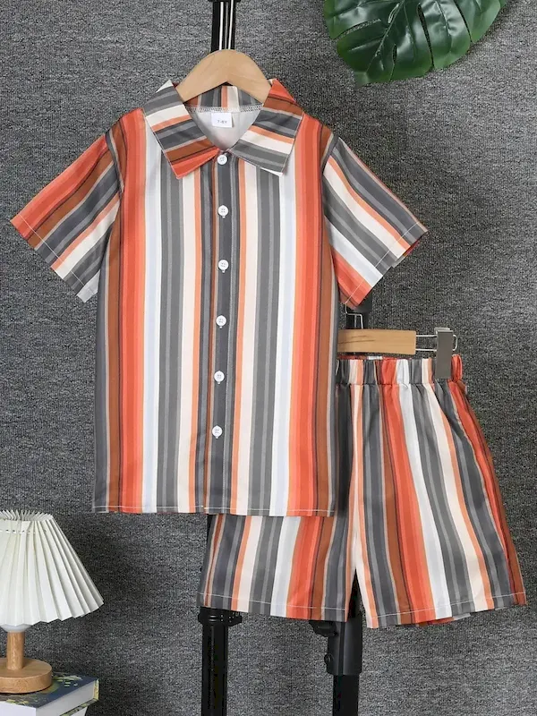 Wholesale Boys Fashion Casual Vacation Printed Short-Sleeve Blouse Loose Shorts Two-Piece Set - Image 20