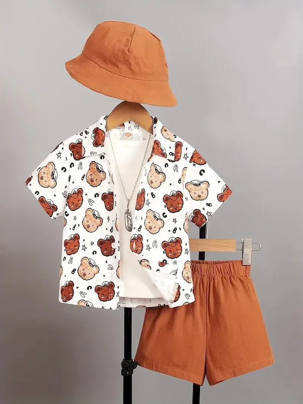 Wholesale Boys Fashion Casual Vacation Printed Short-Sleeve Blouse Loose Shorts Two-Piece Set - Image 36