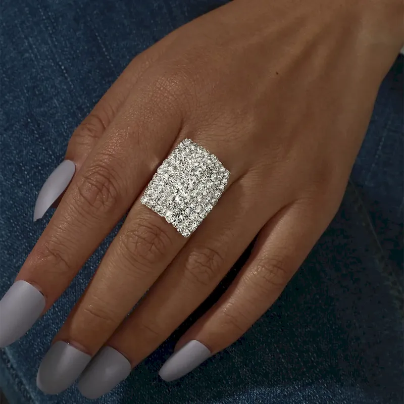 Wholesale Shiny Rhinestone Gemotry Opening Ring - Image 22