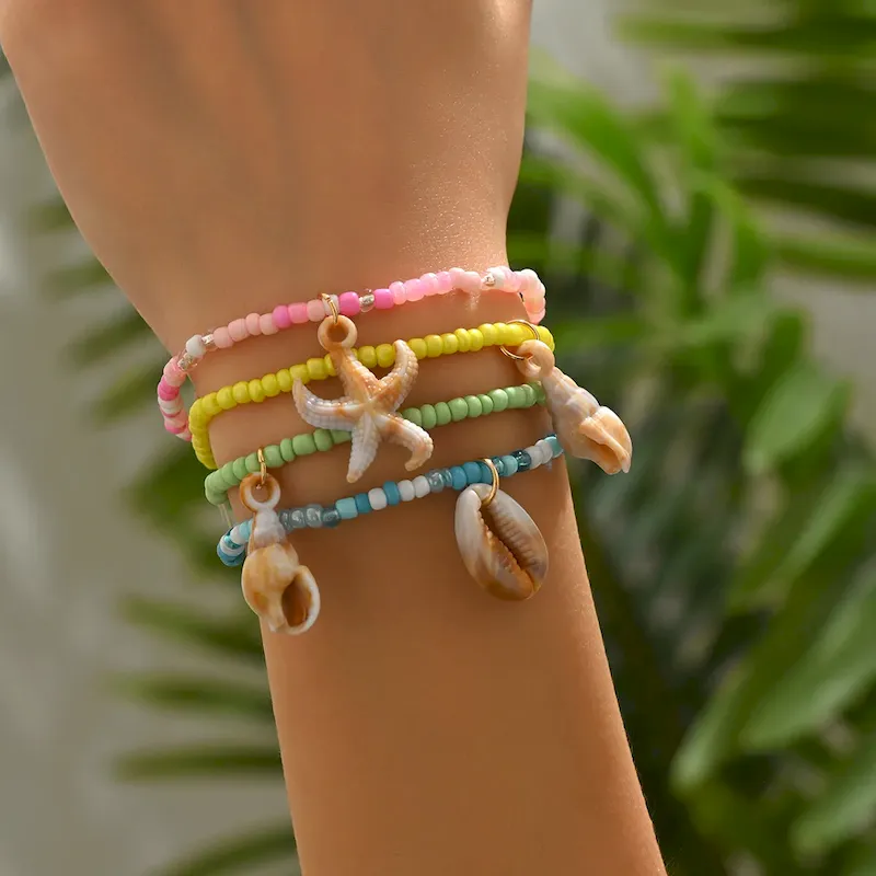 Wholesale Multicolor Bohemian Mi Zhu Starfish Shell Sea Bracelet 4 Piece Set