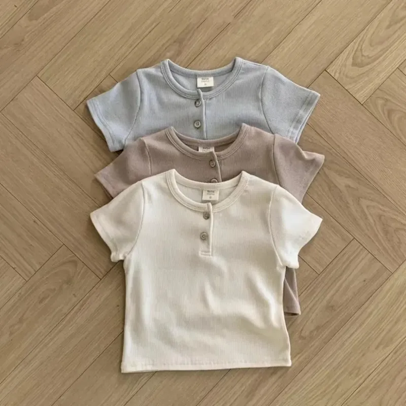 Wholesale Kids Baby Fashion Casual Solid Color Cotton Round Neck Short-Sleeve T-Shirt - Image 6