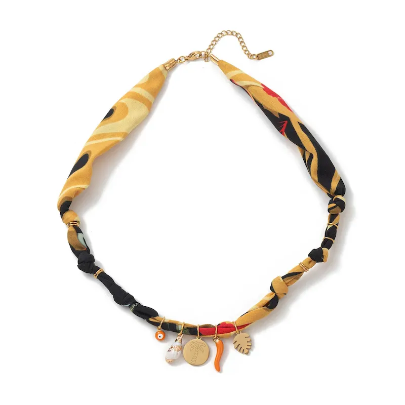 Wholesale Beach Series Necklace Marine Life Multicolor Floral Shell Pendant Silk Scarf Cloth Strip Necklace - Image 19