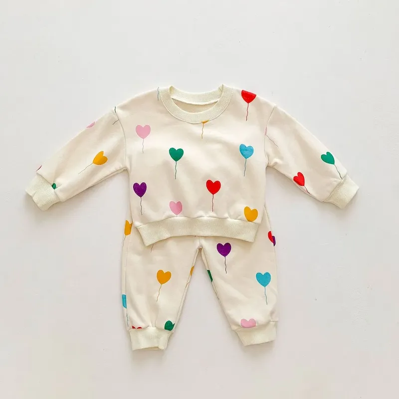 Wholesale Kids Baby Boys Girls Casual Cute Heart Print Long Sleeve Sweatshirts Pants Sets - Image 6