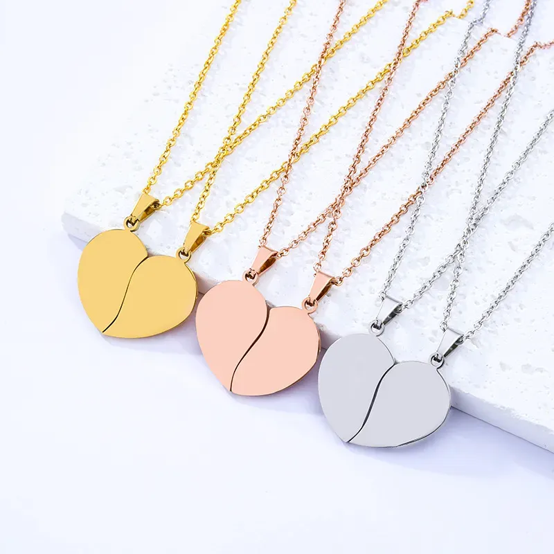 Wholesale Fashion Custom Laser Engraving Heart Stainless Steel Necklace