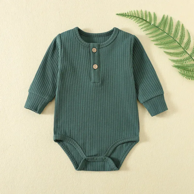 Wholesale Kids Baby'S Boys And Girls Autumn And Winter Solid Color Long-Sleeve Rompers