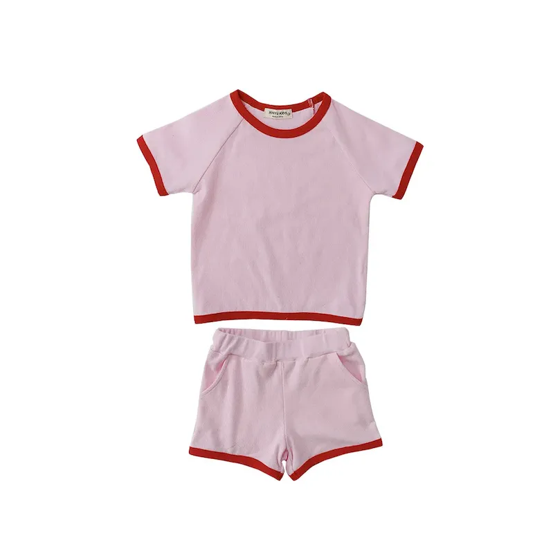 Wholesale Kids Baby Boys Girls Casual Cute Solid Color Rib-Knit Short Sleeve T-Shirt Shorts Set - Image 10