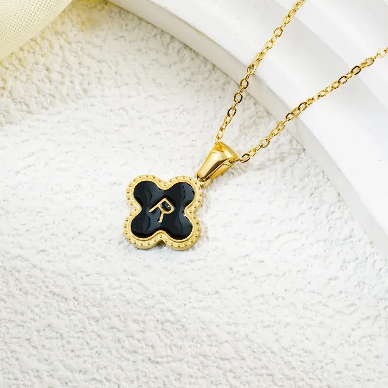 Wholesale Fashion Clover 26 Letter Black White Fritillaria Necklace - Image 39