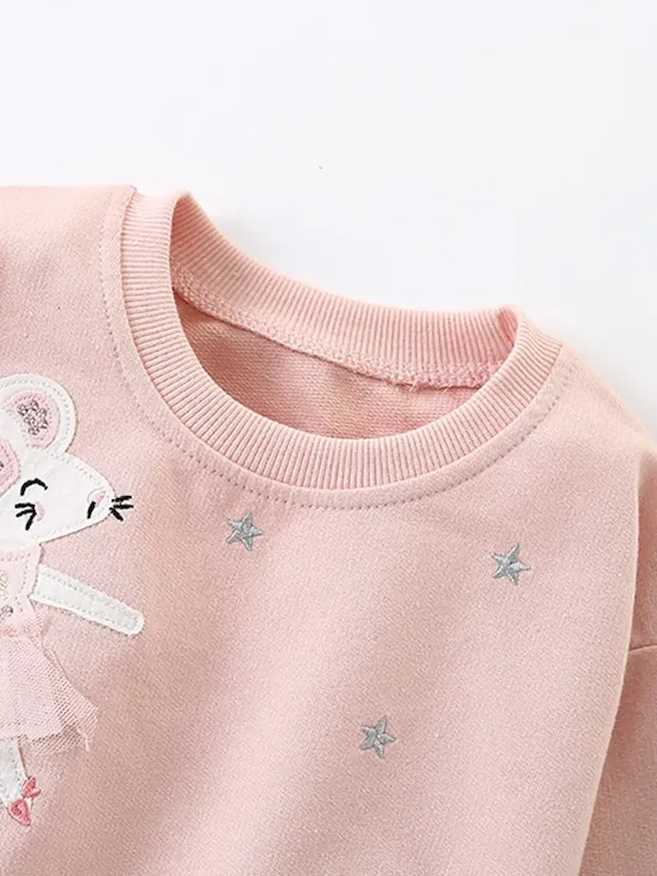 Wholesale Kids Girls' Fashion Casual Autumn Printed Long-Sleeve Lace Stitching Sweatshirt Tight Pants Two-Piece Set - Image 3