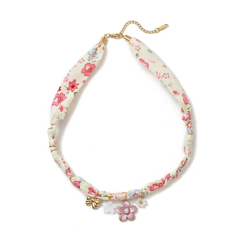 Wholesale Beach Series Necklace Marine Life Multicolor Floral Shell Pendant Silk Scarf Cloth Strip Necklace - Image 12