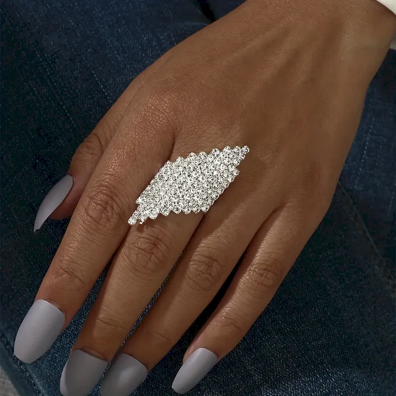 Wholesale Shiny Rhinestone Gemotry Opening Ring