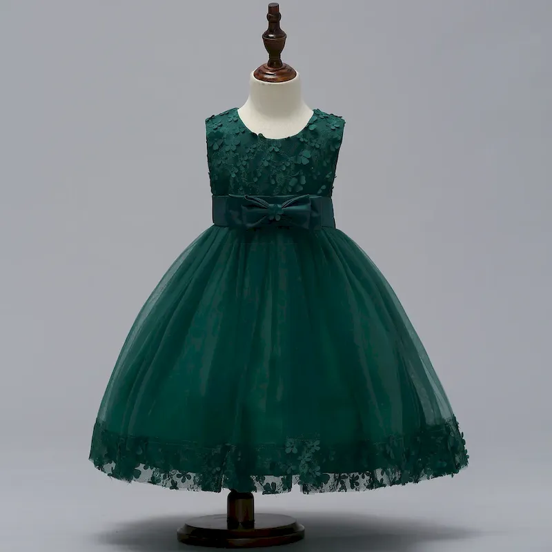Wholesale Kids Girls Fashion Elegant Solid Color Lace Bowknot Mesh Sleeveless Princess Dress - Image 13