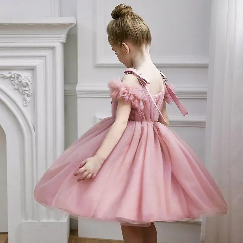 Wholesale Kids Girls' Fashion Elegant Mesh Sleeveless Lace-Up Party Princess Dress - Image 4