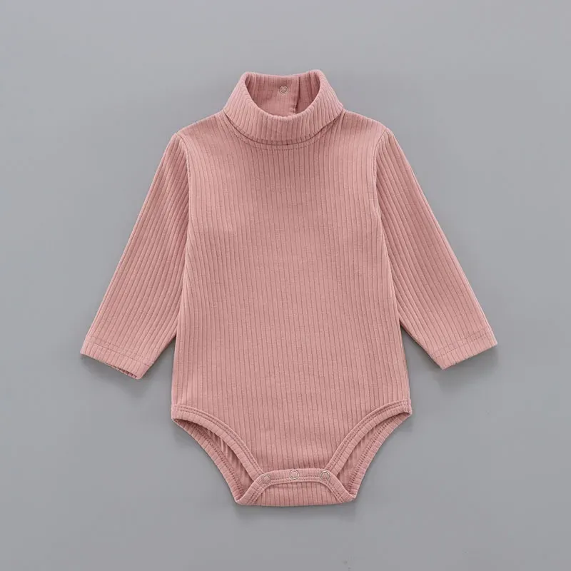 Wholesale Kids Baby Girls And Boys Autumn And Winter Solid Color High Neck Long Sleeve Rompers - Image 9