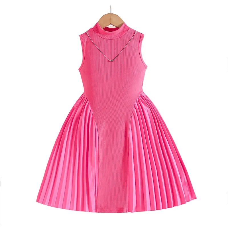 Wholesale Kids Girl'S Fashion Elegant Solid Color Pleated Stitching Sleeveless Dress - Image 4
