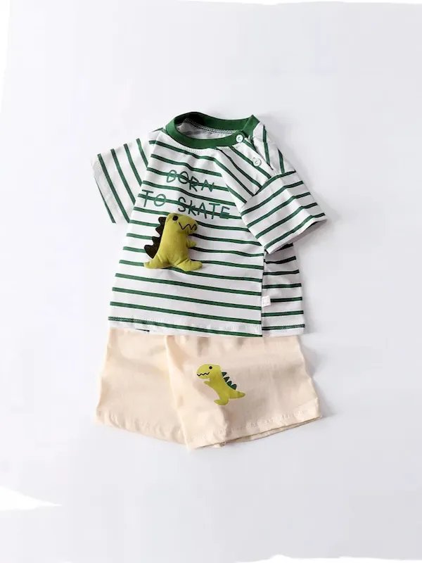 Wholesale Boy'S Fashion Stripe Print Top And Shorts Two-Piece Set - Image 3