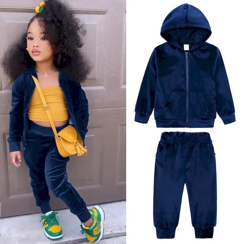 Wholesale Kids Toddler Big Boys Girls Casual Cute Solid Color Plush Long Sleeve Hoodies Trousers Set - Image 10
